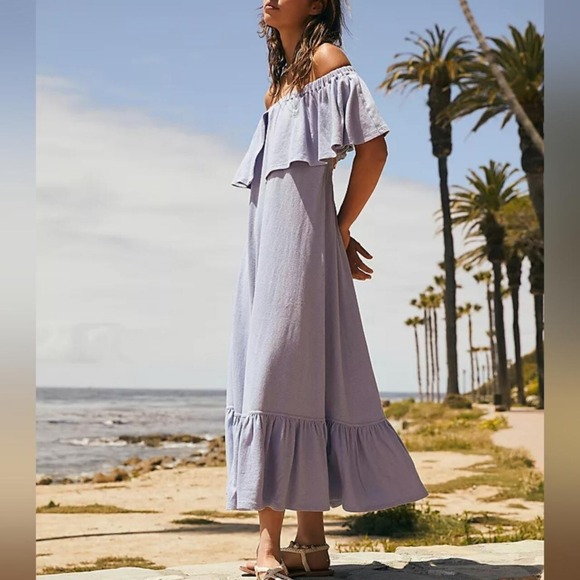 Free People Beach Lynne Midi Dress NWOT SZ Small Off the Shoulder - Picture 2 of 7